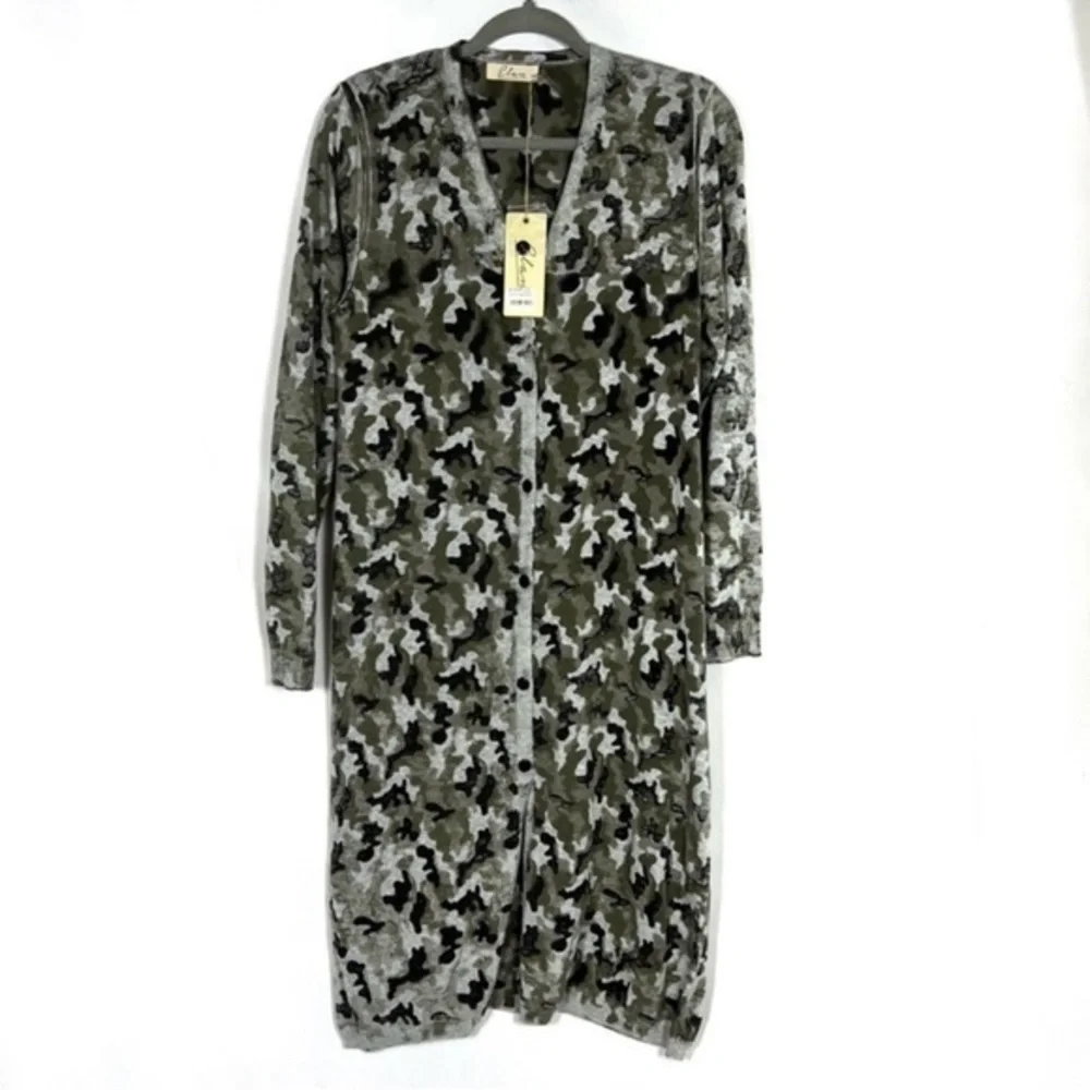 ELAN Long Cardigan Duster Boho Camo Camouflage Lightweight Sz M